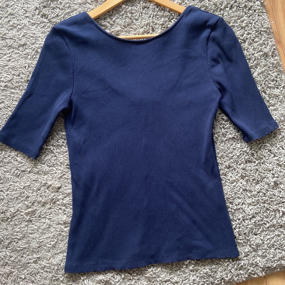 Monk&Lou scoop back, ribbed 3/4 sleeve